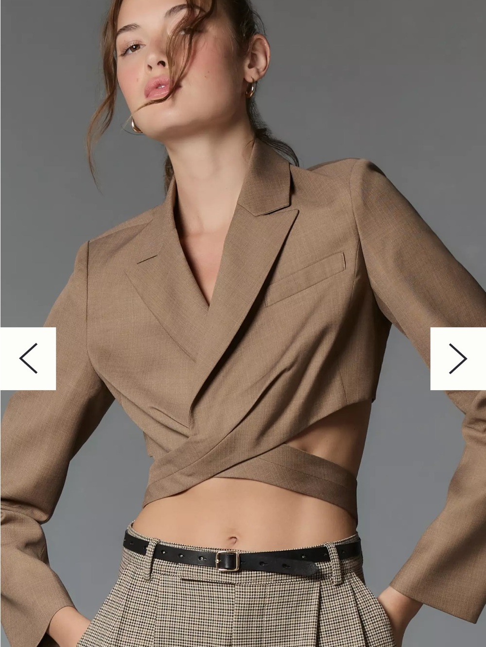 Anthropologie Taupe Cropped Wrap Blazer